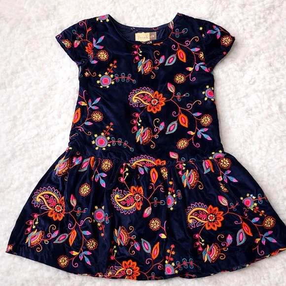 Peek Embroidered Velvet Navy Dress Girls 4–5 Boho Floral Easter Summer - Picture 2 of 7